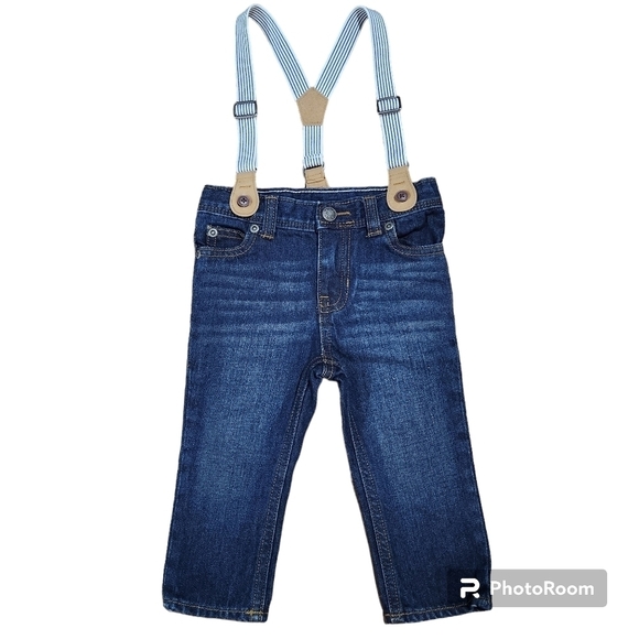 Carter's Toddler Jeans With Suspenders and Zipper Fly and Button Closure 12M. - Picture 1 of 6